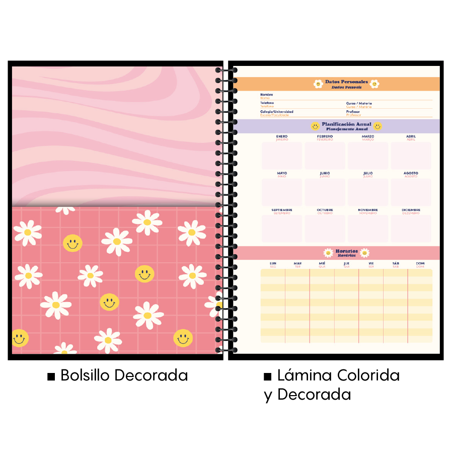 CUADERNOLA ALAMO HAPPY DAISY TAPA DURA 200 HOJAS 19 X 27CM.