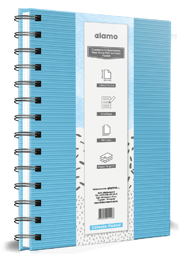 CUADERNOLA ALAMO GOFRADO PASTEL TAPA DURA 200 HOJAS 19 X 27CM.