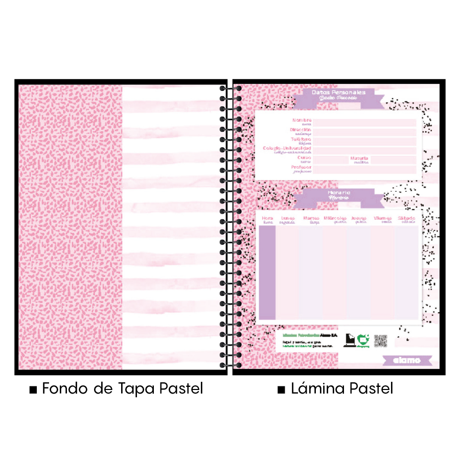 CUADERNOLA ALAMO PASTEL TAPA DURA 200 HOJAS 19 X 27CM.