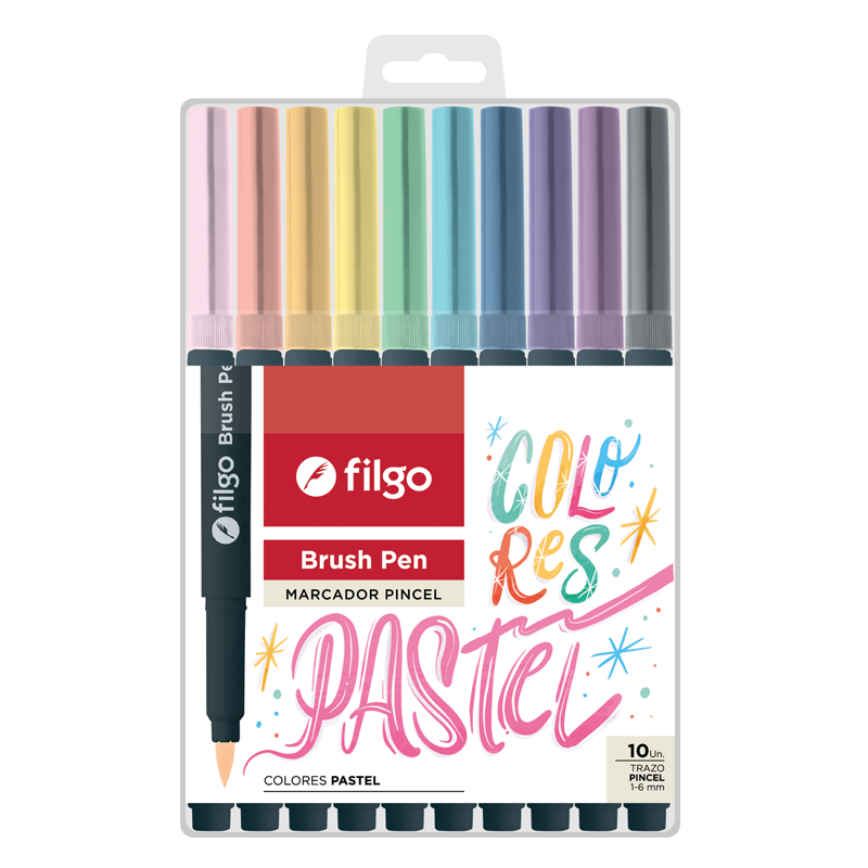 MARCADORES FILGO PASTEL PUNTA PINCEL X 10 COLORES  