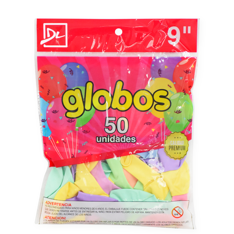 GLOBOS COLORES PASTEL 9" BOLSA X 50 