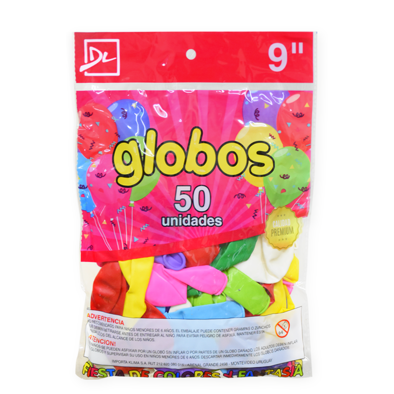 GLOBOS DE COLORES 9" BOLSA X 50 