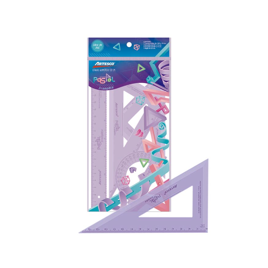 JUEGO DE GEOMETRIA ARTESCO PASTEL 30CM. 