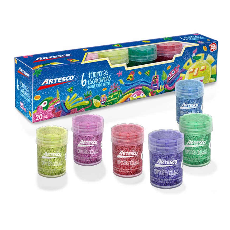 TEMPERA ARTESCO ESCARCHADA 20ML. X 6 COLORES 