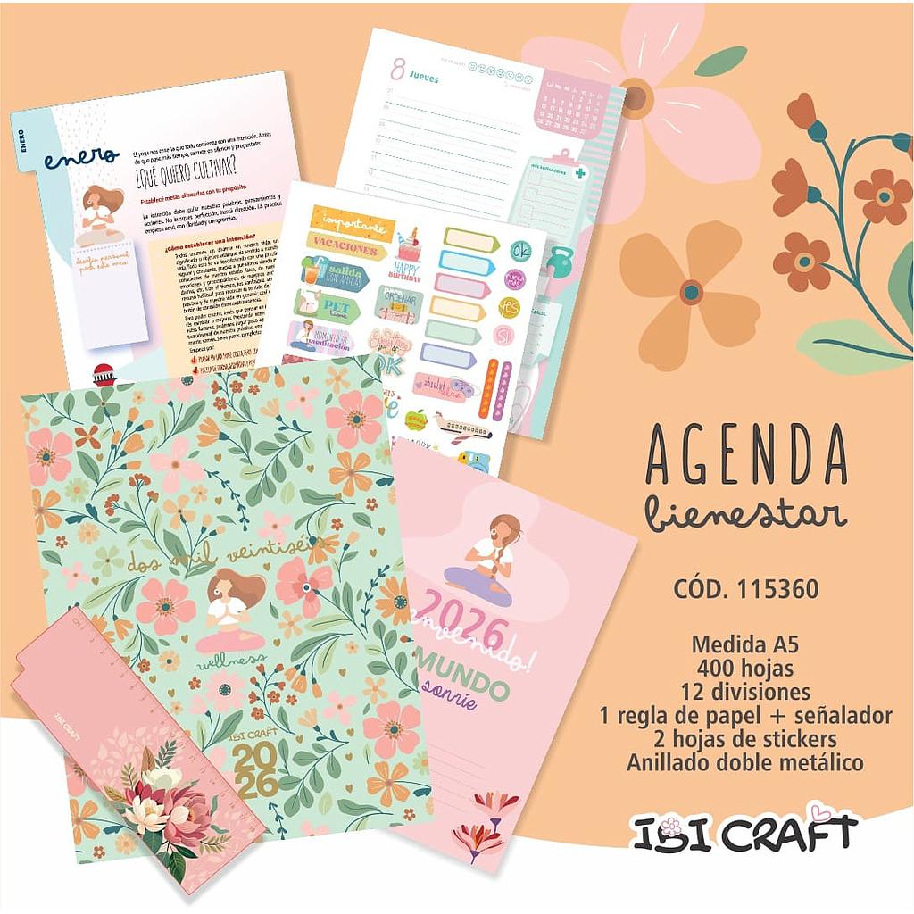AGENDA IBICRAFT BIENESTAR DIA X HOJA CON ESPIRAL 14.5 X 21 CM.