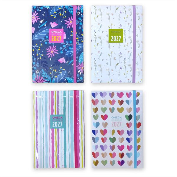 AGENDA OMEGA Nº 32 DIA X HOJA TAPA FANTASIA 14.5 X 21 CM.