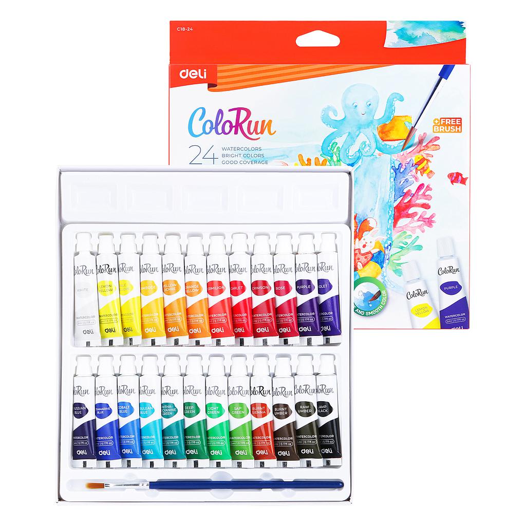 ACUARELAS DELI EN POMO X 24 COLORES X 5 ML.