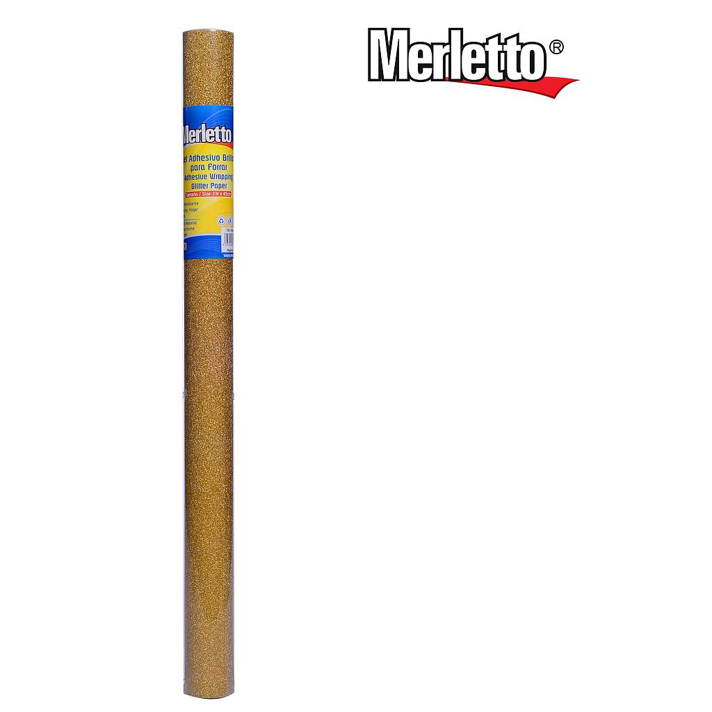 PAPEL ADHESIVO MERLETTO DORADO GLITTER 0.45 X 2 METROS