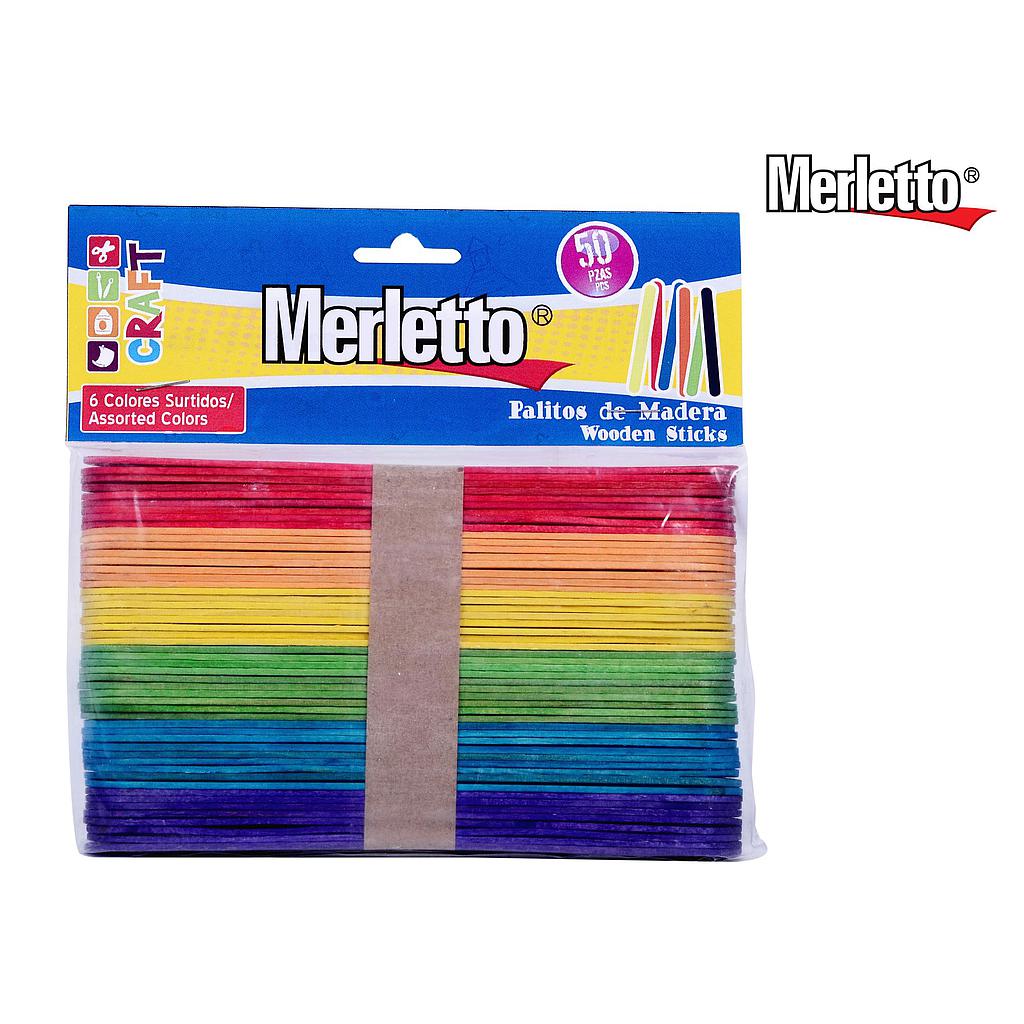 PALITOS DE HELADO MERLETTO COLOR JUMBO 15 X 1.8CM. X  50