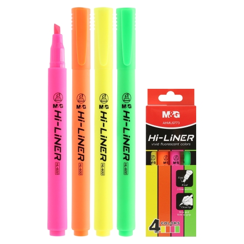 MARCADOR FLUO M&amp;G HI-LINER X 4 COLORES