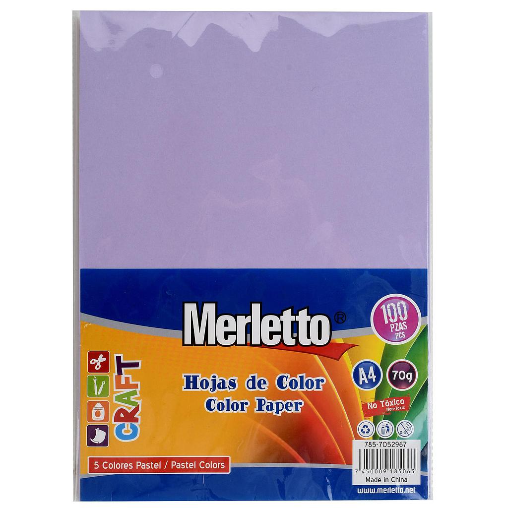 PAPEL A4 MERLETTO COLORES PASTEL X 100 HOJAS