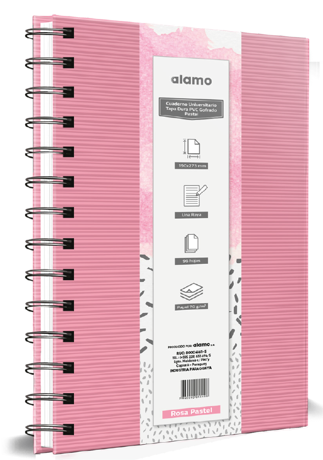 CUADERNOLA ALAMO GOFRADO PASTEL TAPA DURA 200 HOJAS 19 X 27CM.